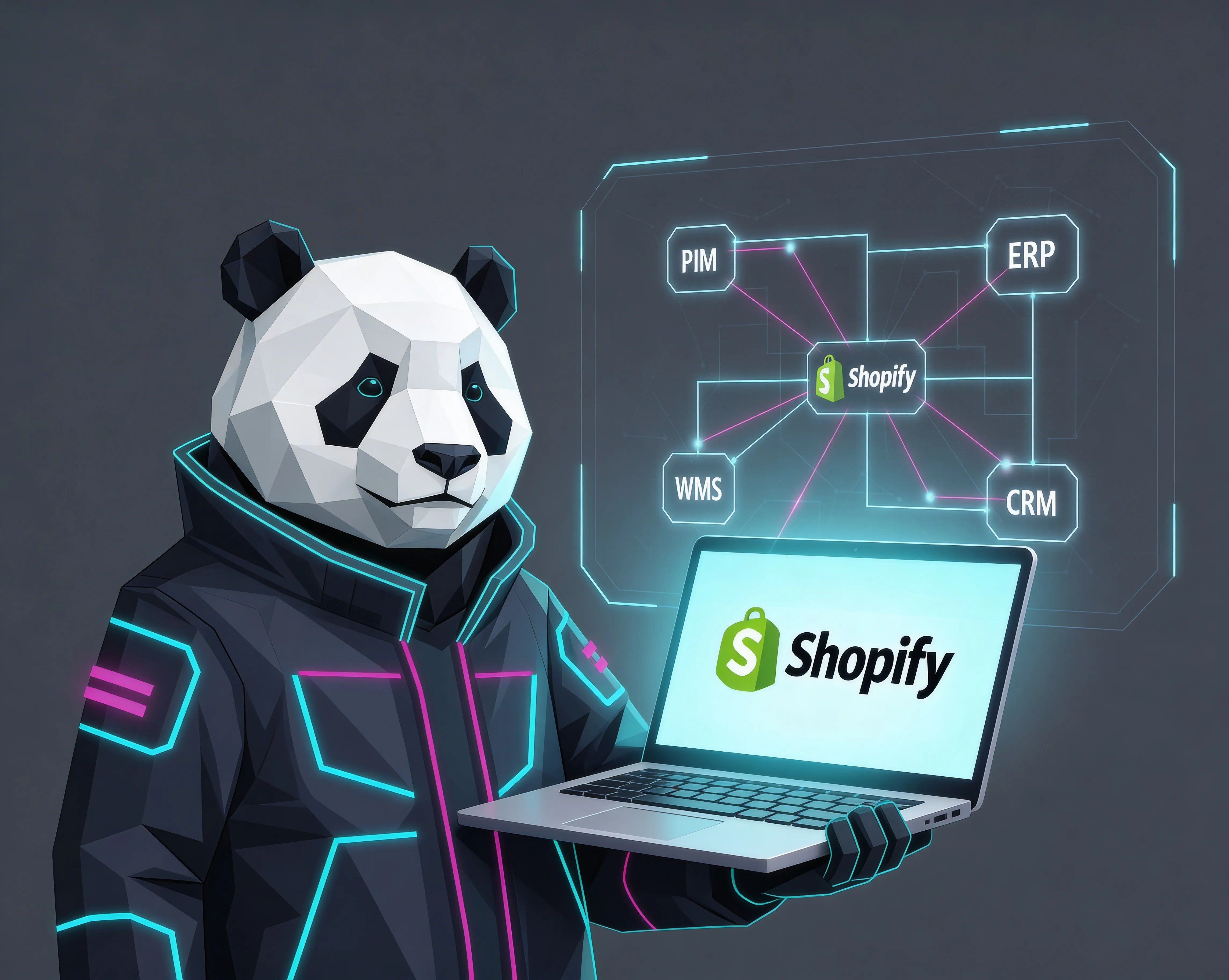 Ecommerce Ecosystem Map - Panda Engineer showing Shopify integrations with stock, warehouse and business systems